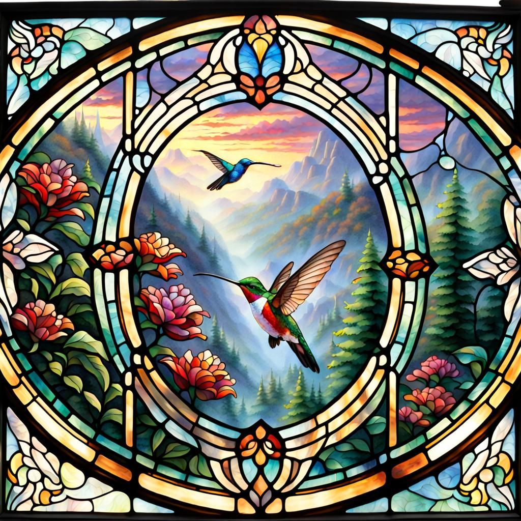 Stained Glass Hummingbird: Ethereal Fantasy Art