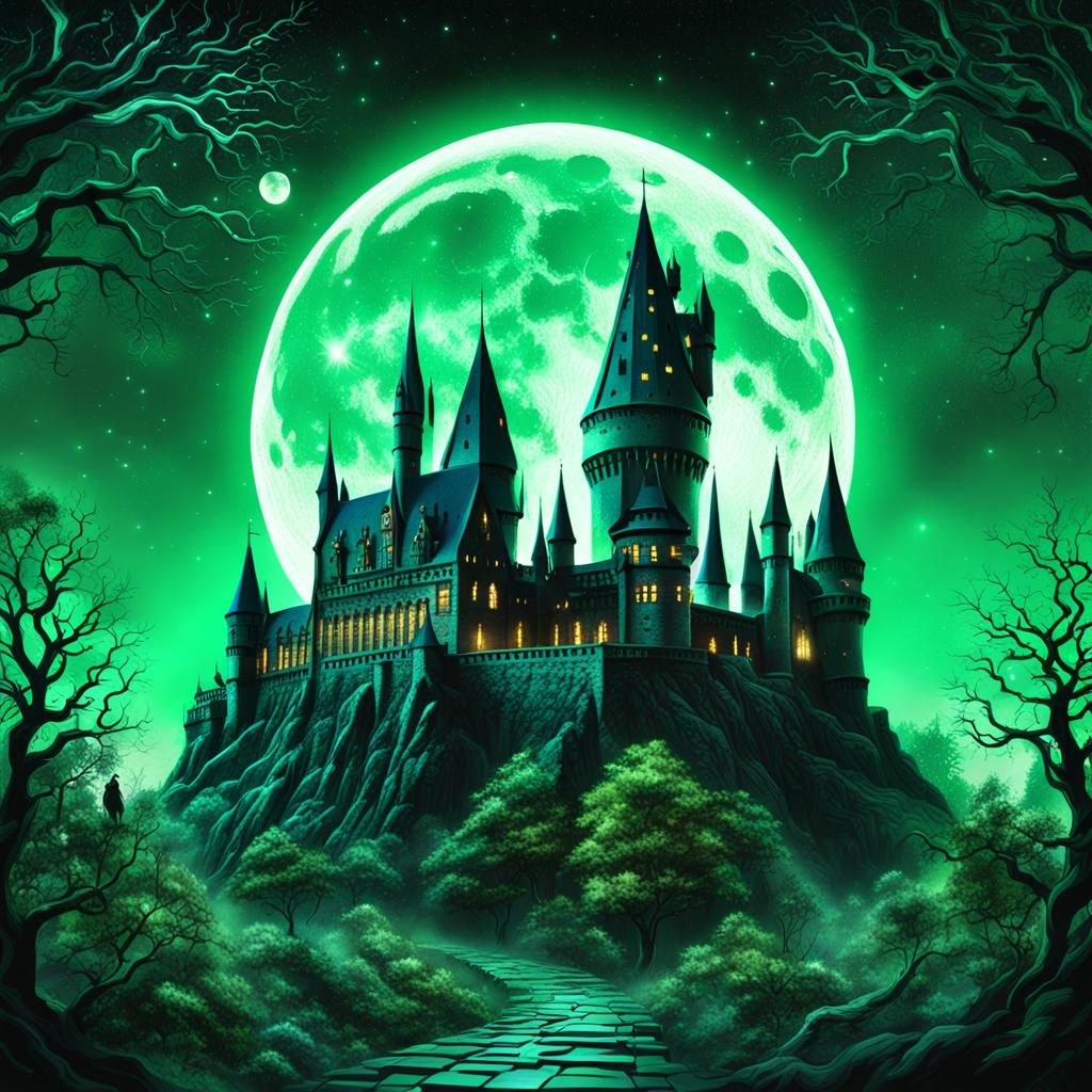 Cosmic Hogwarts Castle Under Moonlight, Astral Illustration