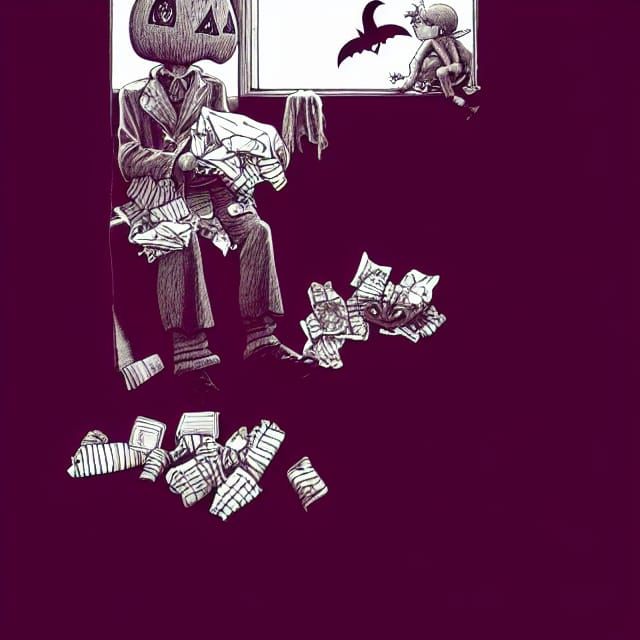 Detailed Pen and Ink Aftermath of Trick-or-Treating