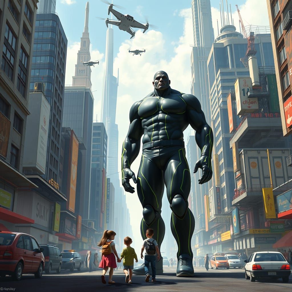 Colossal Giant in Metropolis: A Digital Art Vision