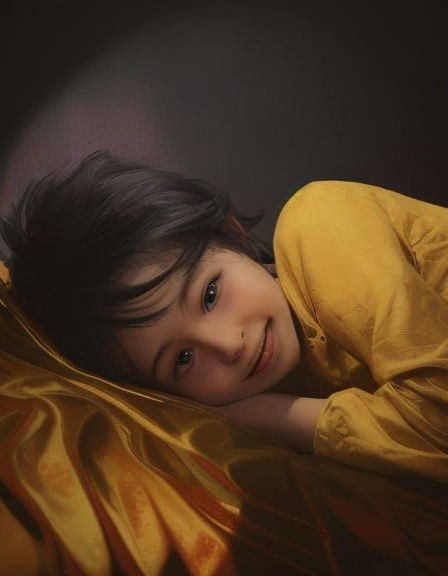 Surreal Gold Abstract Portrait of a Cheerful Child