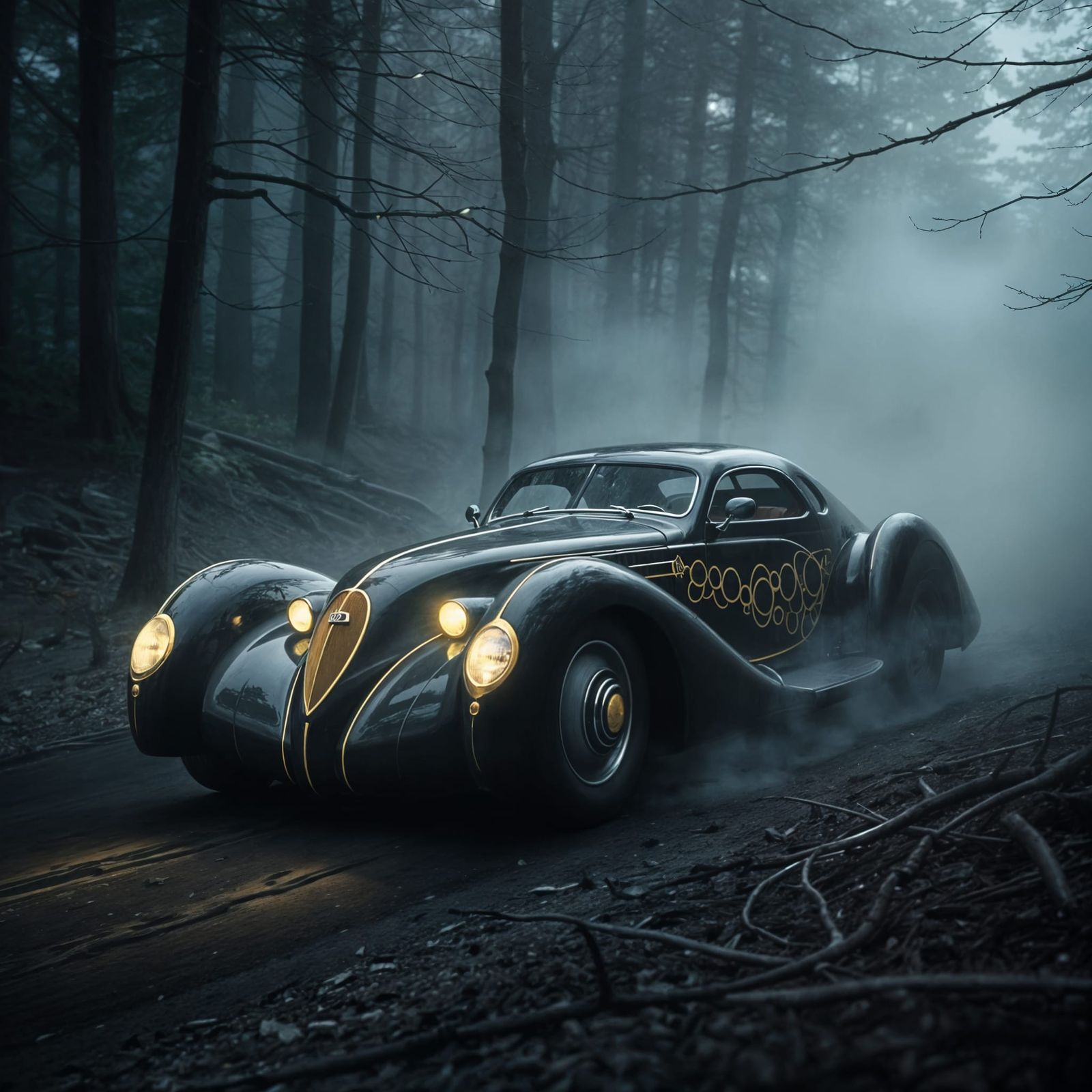 Custom 1930s Coupe in Dramatic Chiaroscuro Style