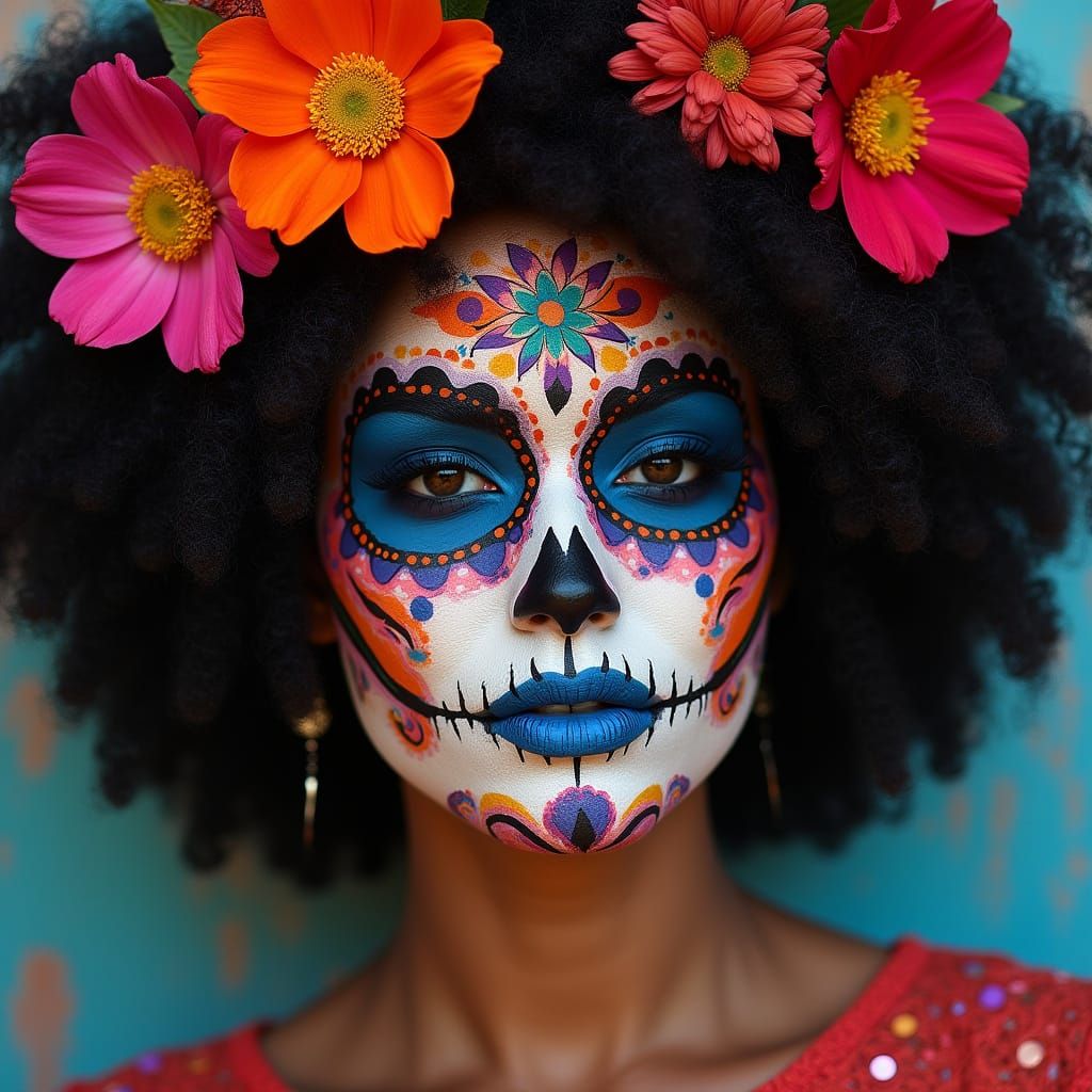 Afro-Latina Woman with Día de los Muertos Face Paint