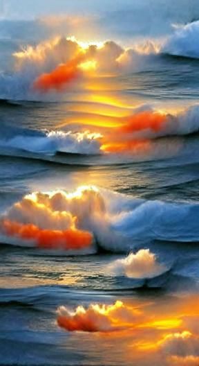 Waves Touched Clouds: Heavenly Sunset