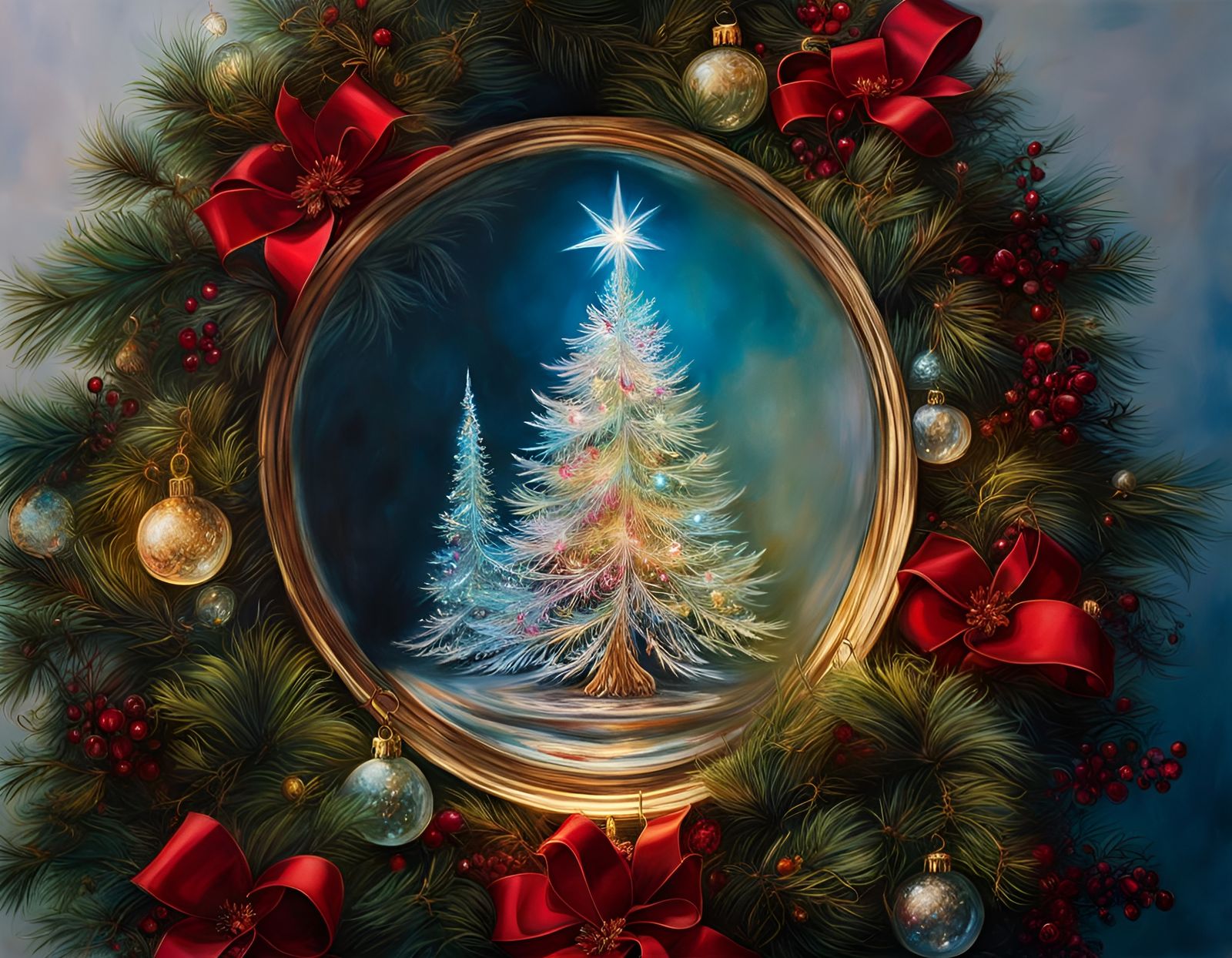 Hyperrealistic Crystal Christmas Tree in Volumetric Lighting