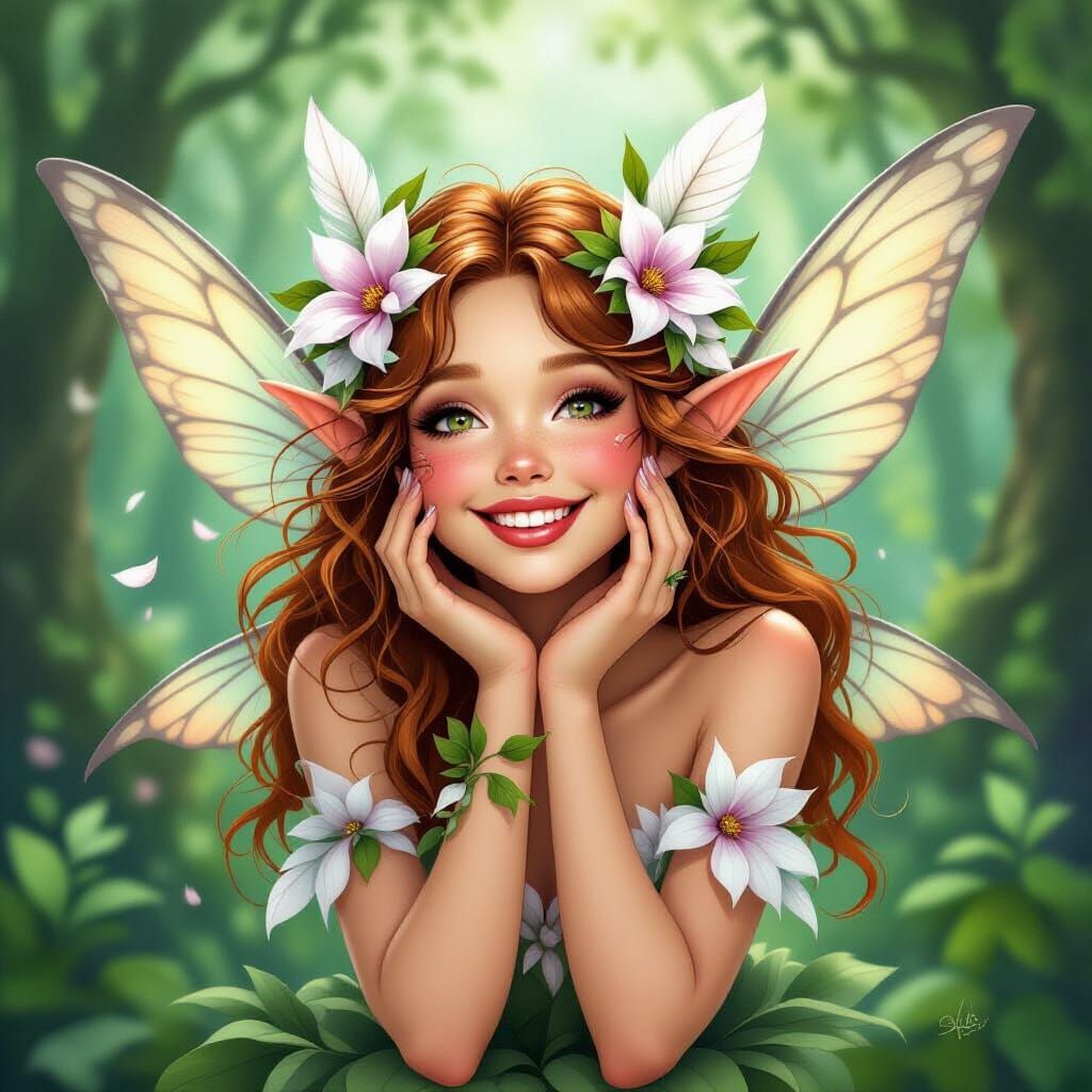 Whimsical Fairy in Lush Forest, Magical Realism