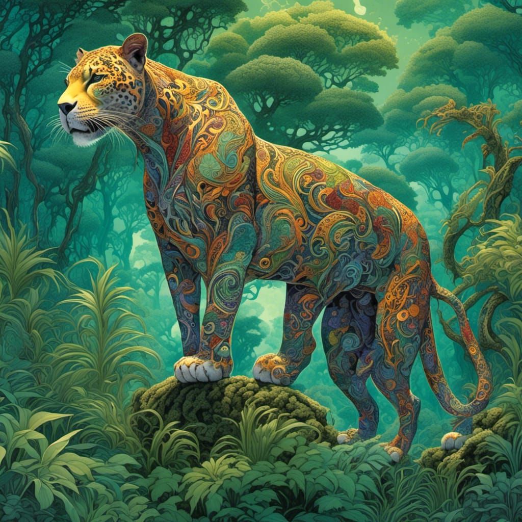 Paisley Jaguar in Biomechanical Futuristic Jungle