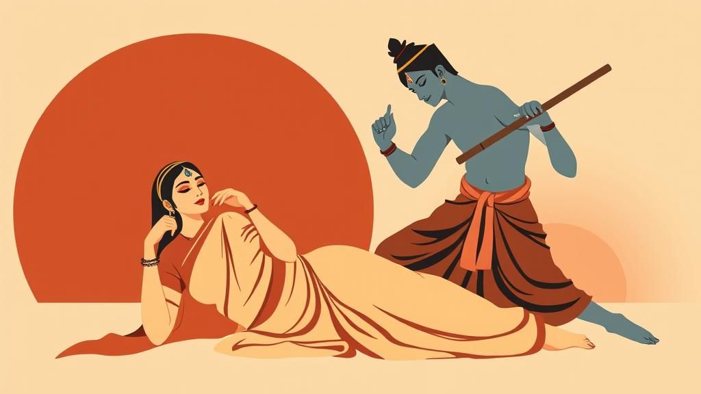Radha and Krishna in Geometric Vector Art