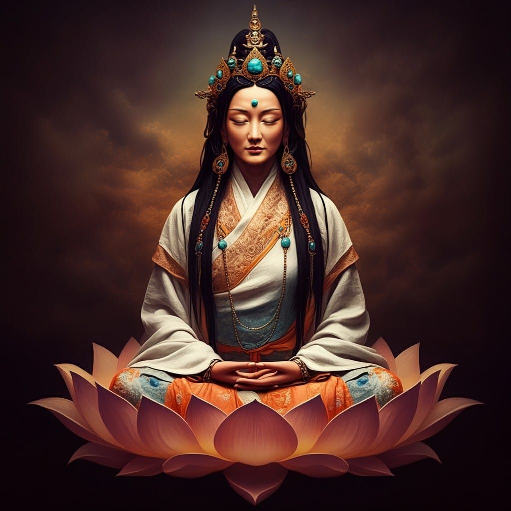 White Tara Meditating, Digital Art