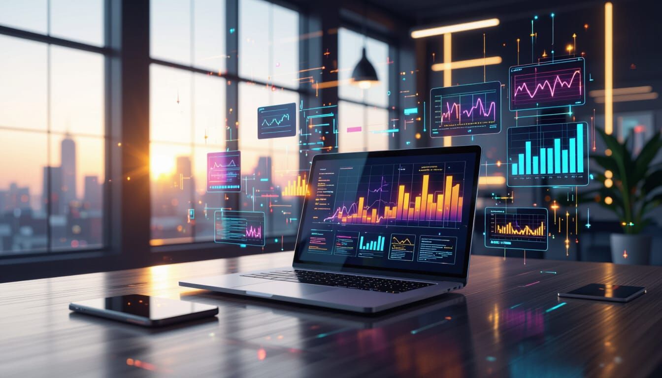 AI Office: Passive Income Concept with Digital Art & Analyti...