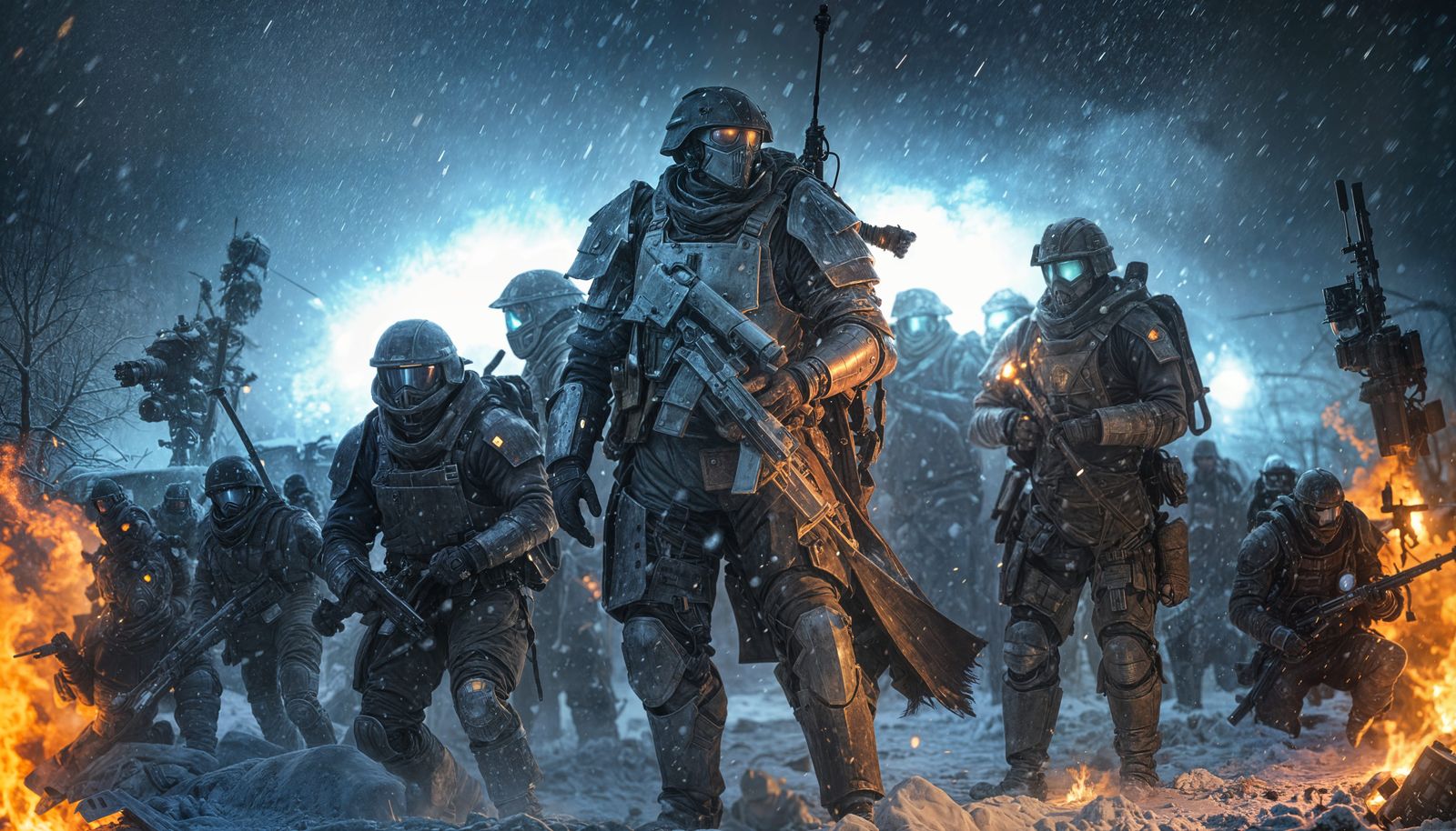 Winter Armored Soldiers in Arctic Battle Gear