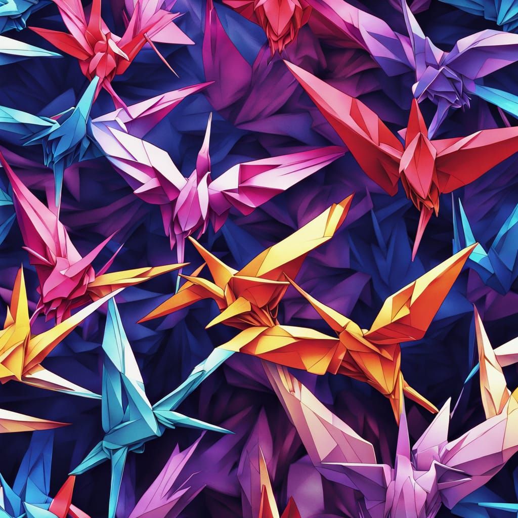 Unfolding Origami Cranes in Vibrant Anime Style