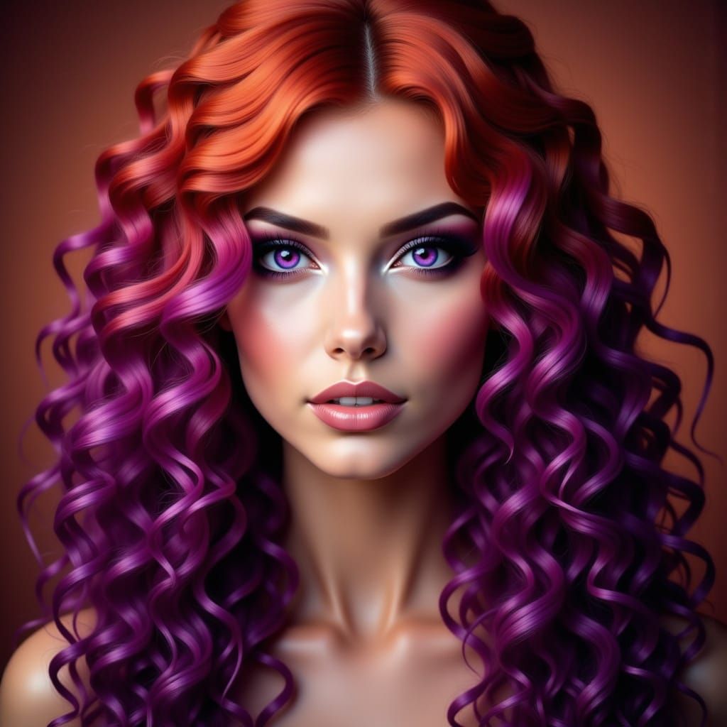 Glamorous Witch Portrait with Purple Eyes and Autumn Hair