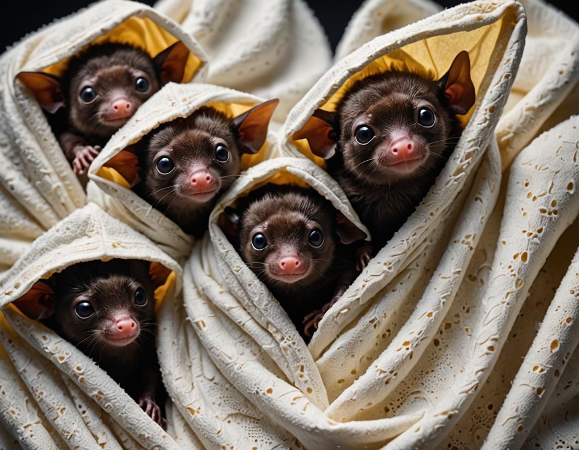 Adorable Baby Fruit Bats in White Blankets