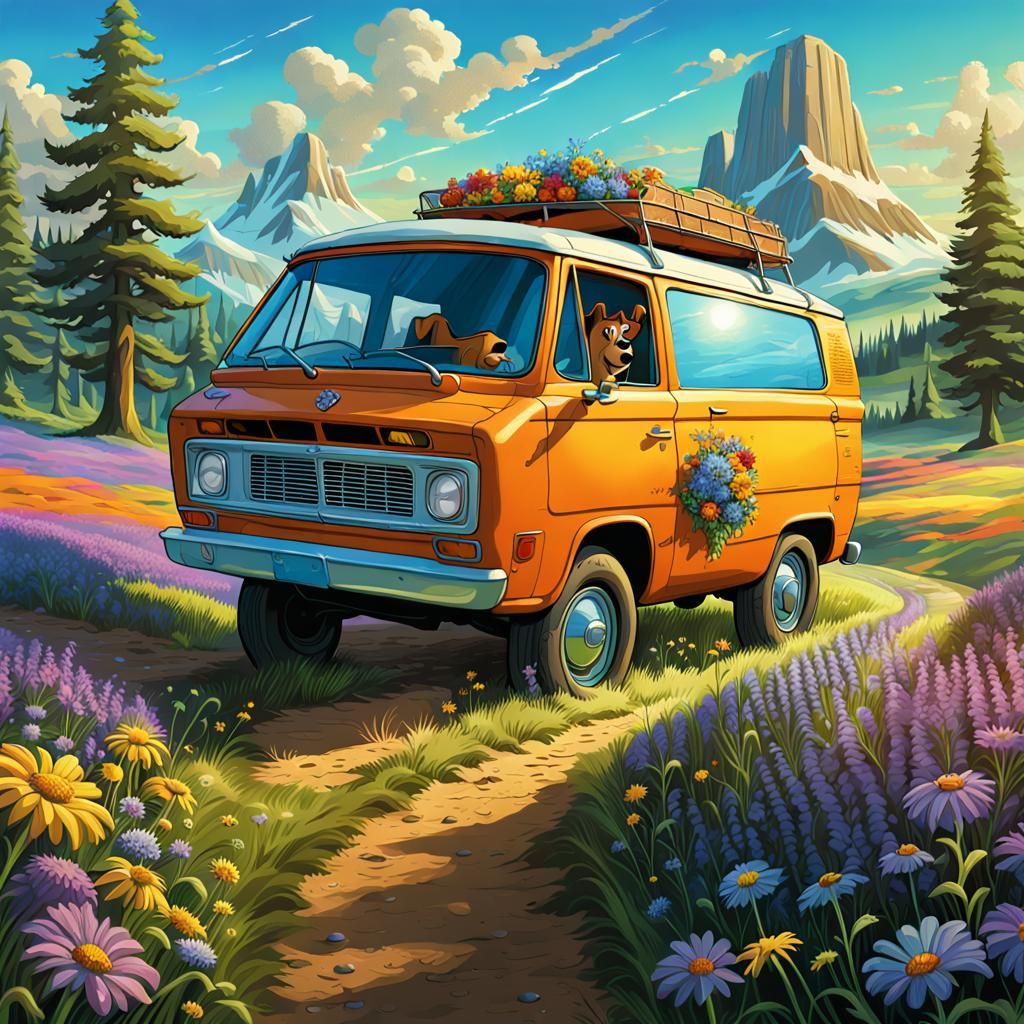 Scooby Doo's Mystery Machine in Wildflower Field