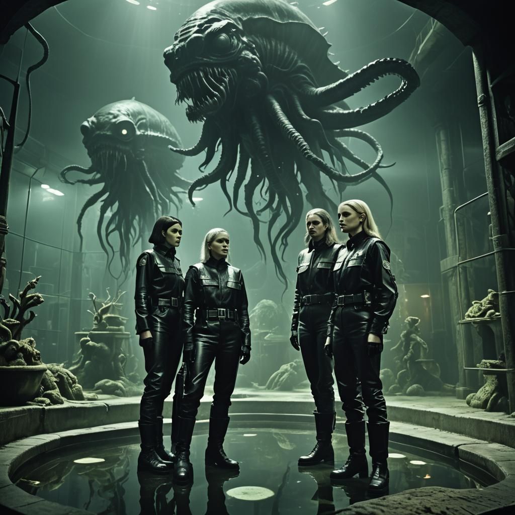 Female Prison Guards and Lovecraftian Monster in Dungeon