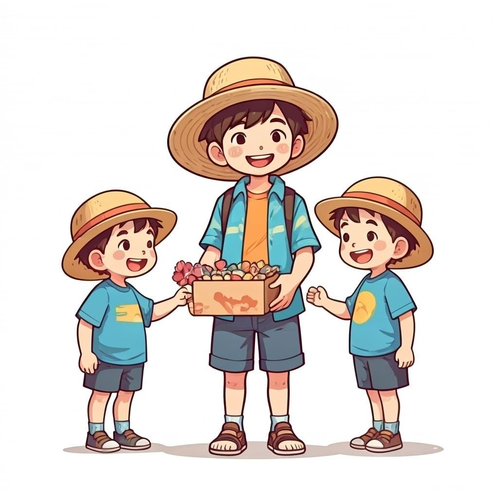 Whimsical Children's Scene with Candy and Sun Hats