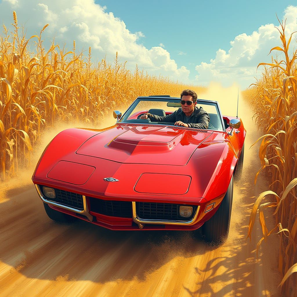 Sportscar Races Through Cornfield in Vibrant Style