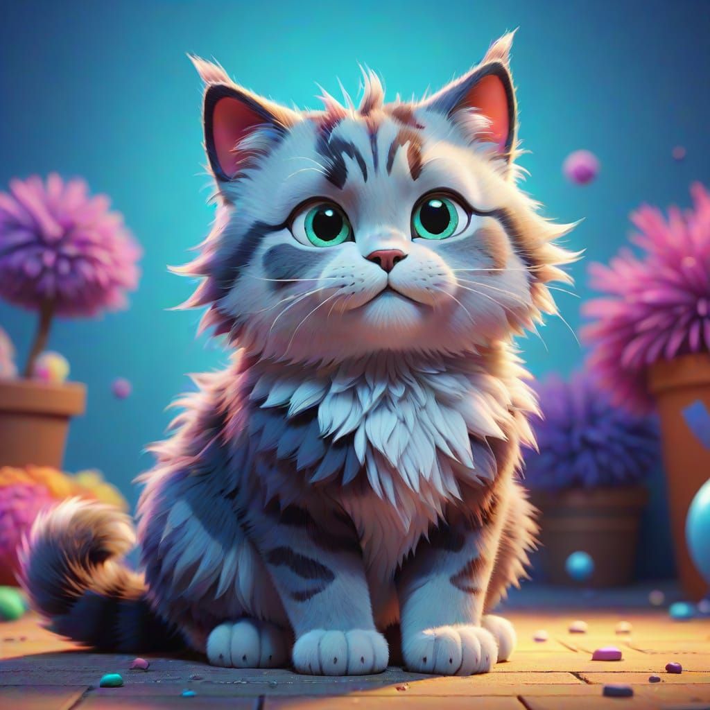 Fluffy Cat in 3D Digital Art Style