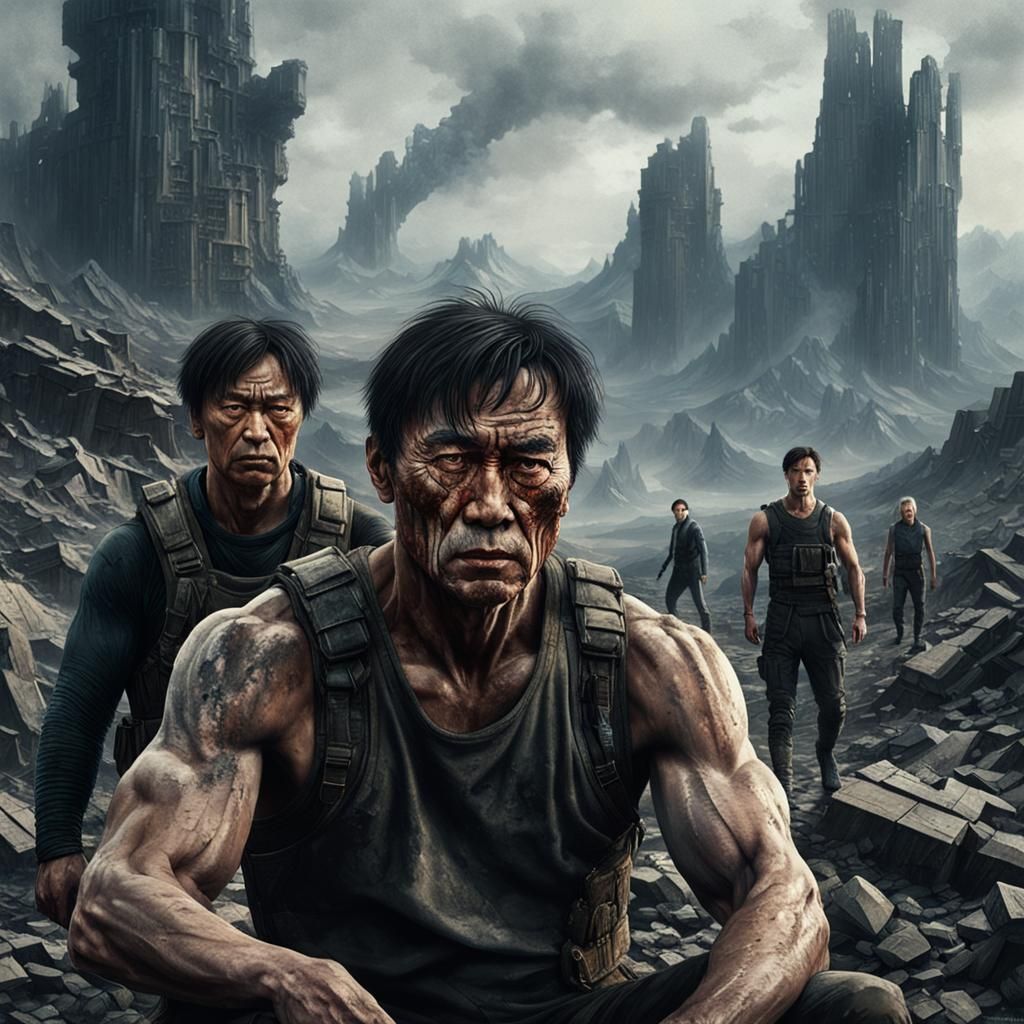 Apocalyptic Wasteland: Muscular Figure in Sci-Fi Ruins