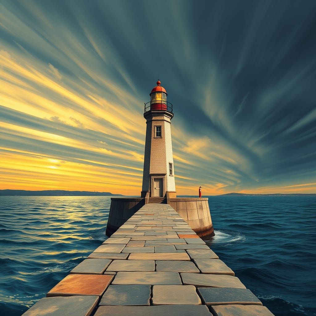 Dramatic Coastal Lighthouse Scene in Atmospheric Realism Sty...