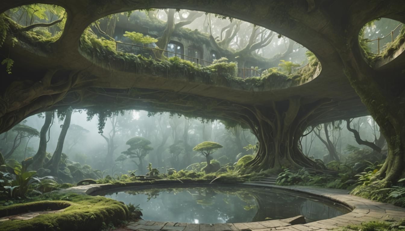 Futuristic Organic Architecture in Lush Forest