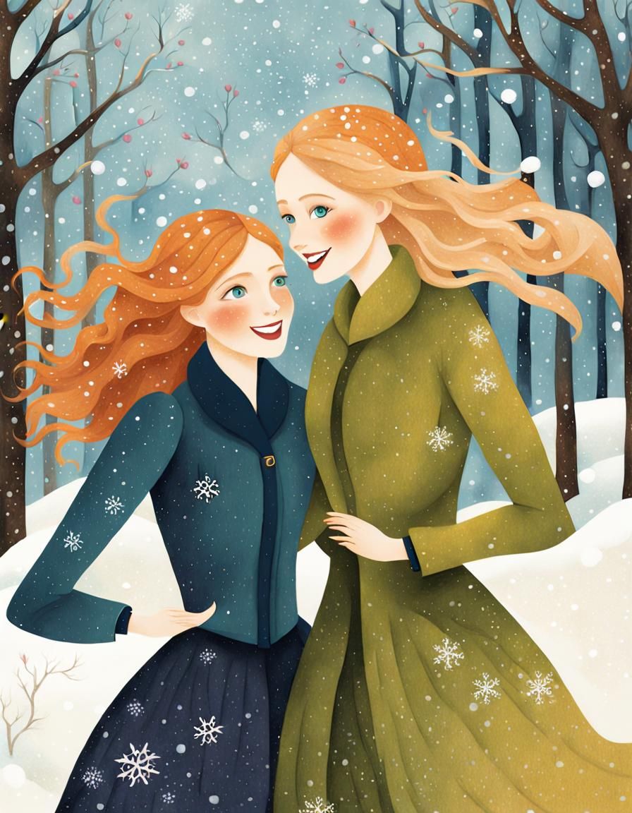 Whimsical Women Twirling Through Winter Wonderland