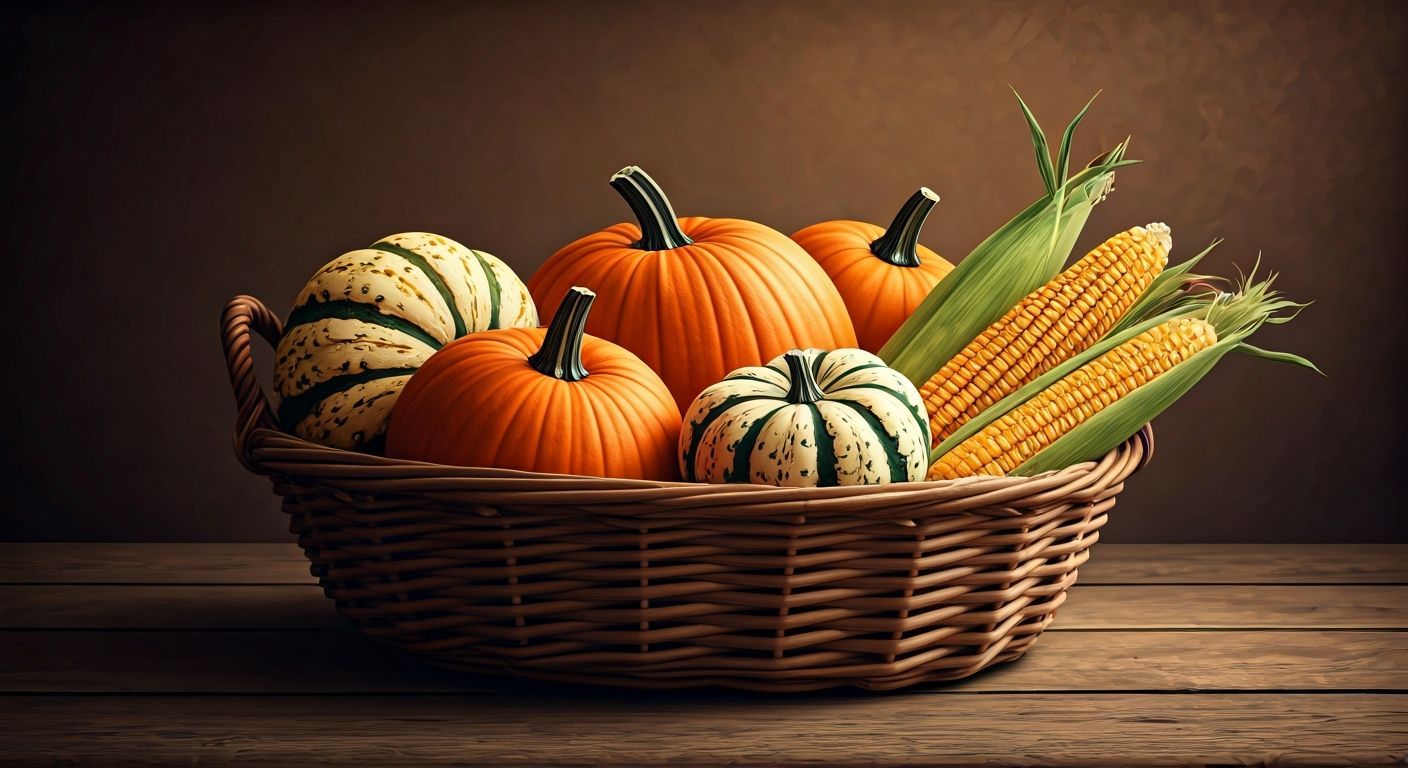 Enchanting Rustic Harvest Basket in Folk Art Style