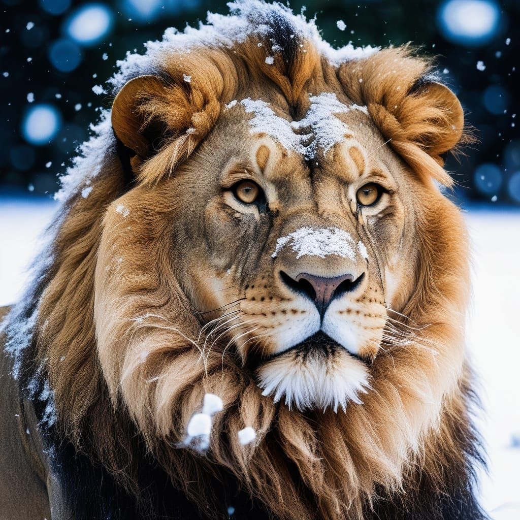Regal Lion in Winter Wonderland