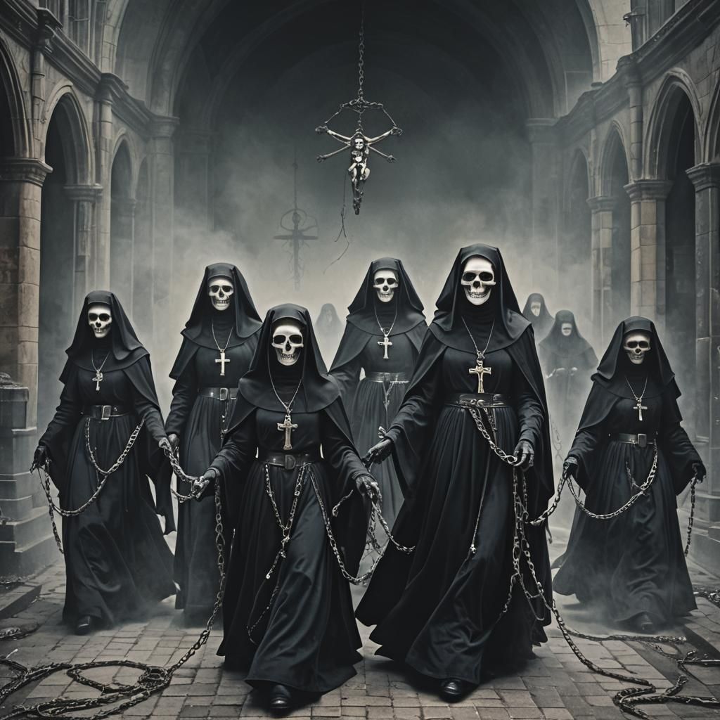 Surreal Catholicpunk Nuns in Haunting Fantasy Gowns with Sku...