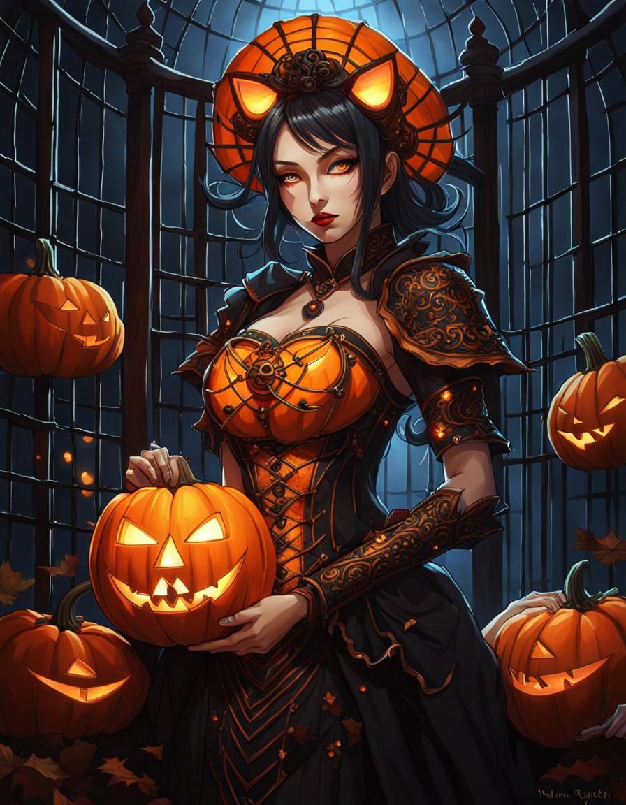 Pumpkin-Headed Woman in Jail: Macabre Fantasy Art