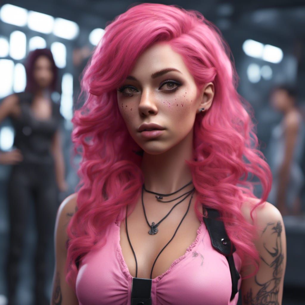 Candycore Portrait of Pink-Haired Woman