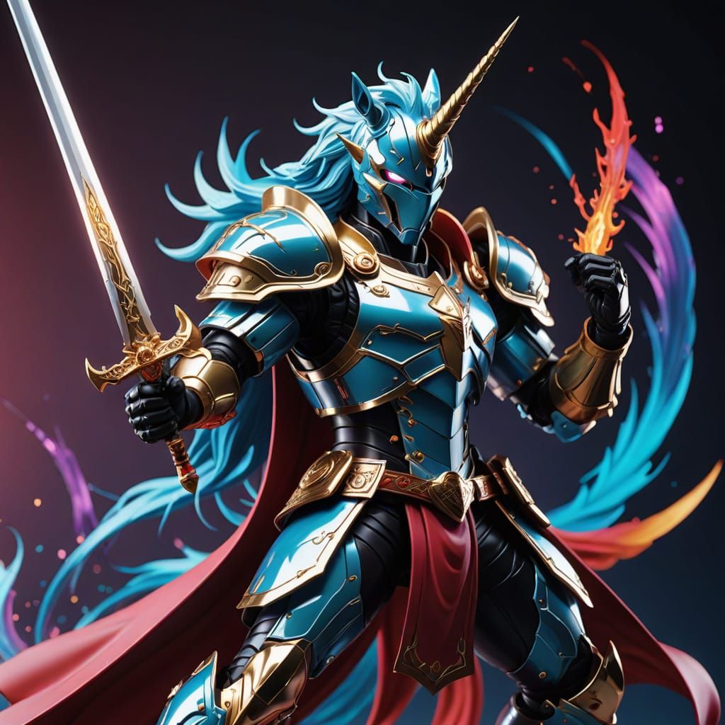 Cel-Shaded Anime Unicorn Warrior in Battle Stance