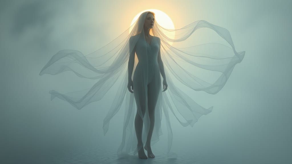 Ethereal Woman in Dreamlike, Mystical Ambiance