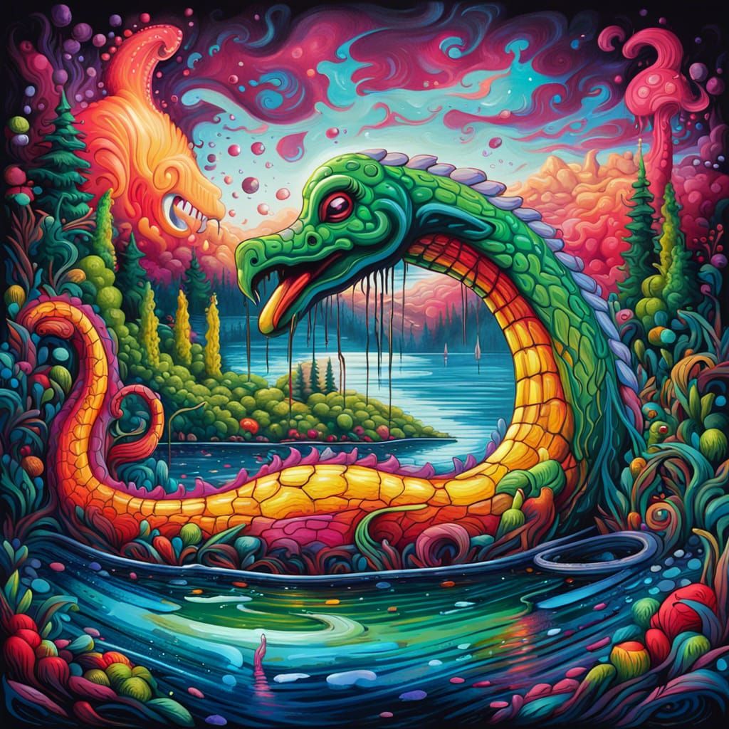 Nessie in Graffiti Art Style by Enchanted Lake
