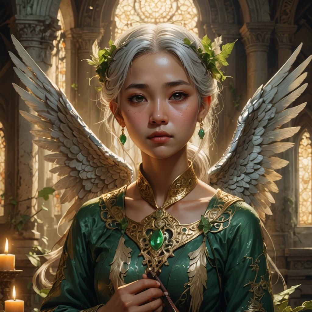 Fallen Aasimar Cries in Chapel: Fantasy Art