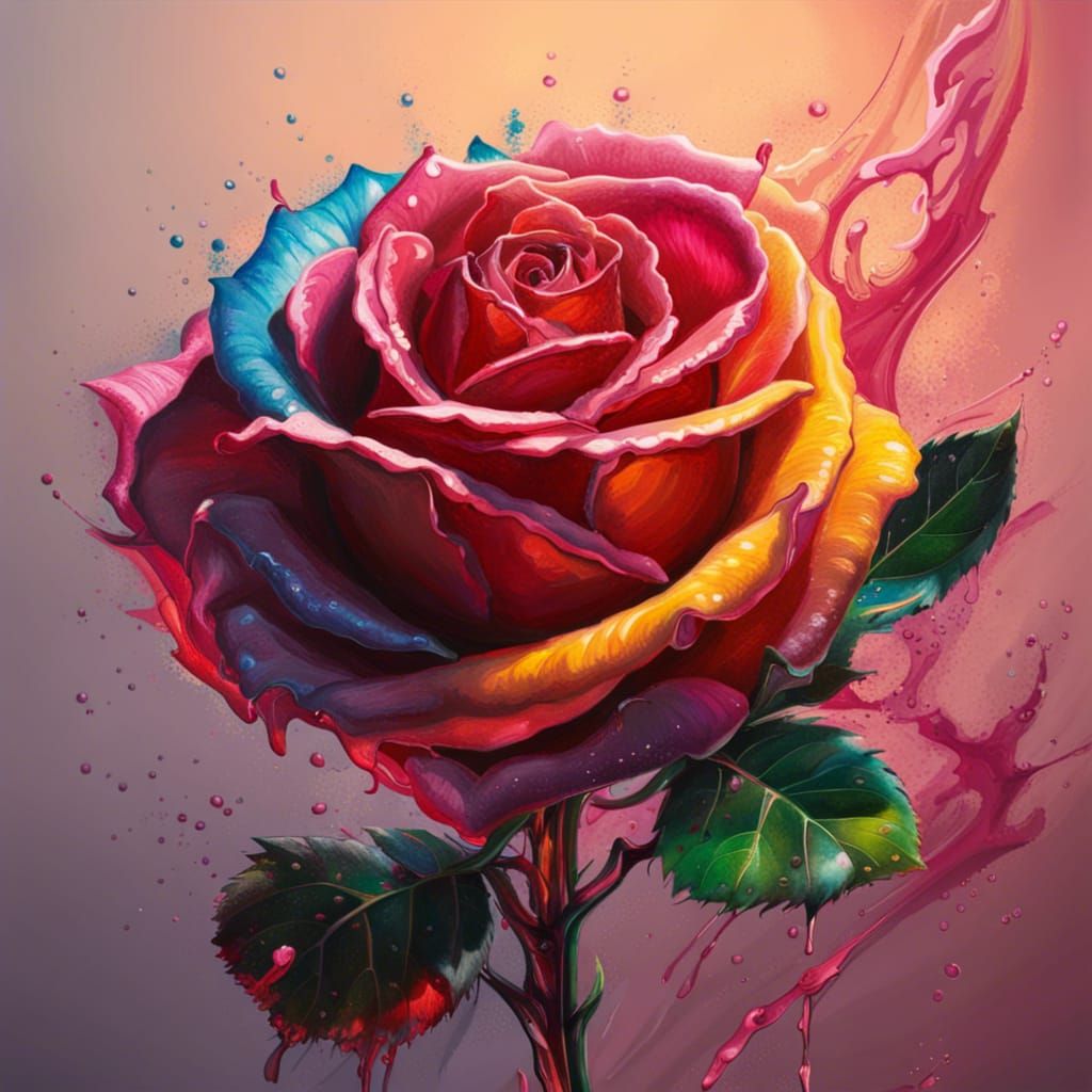 Hyperrealistic Rose in Splash Art Style