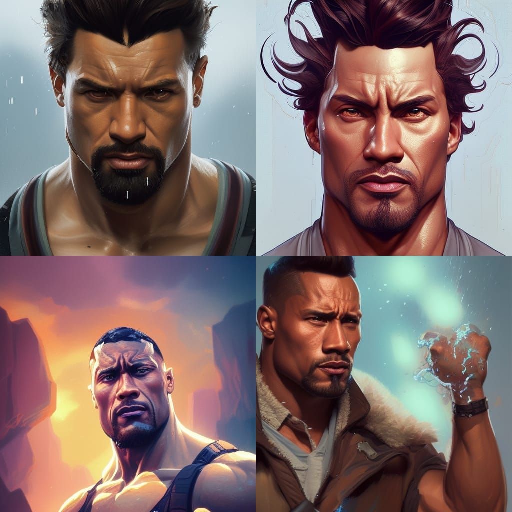 Dwayne Johnson Portrait in Artstation Style