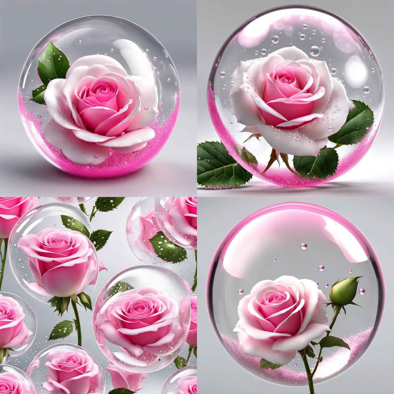 Pink and White Rose in Transparent Bubble