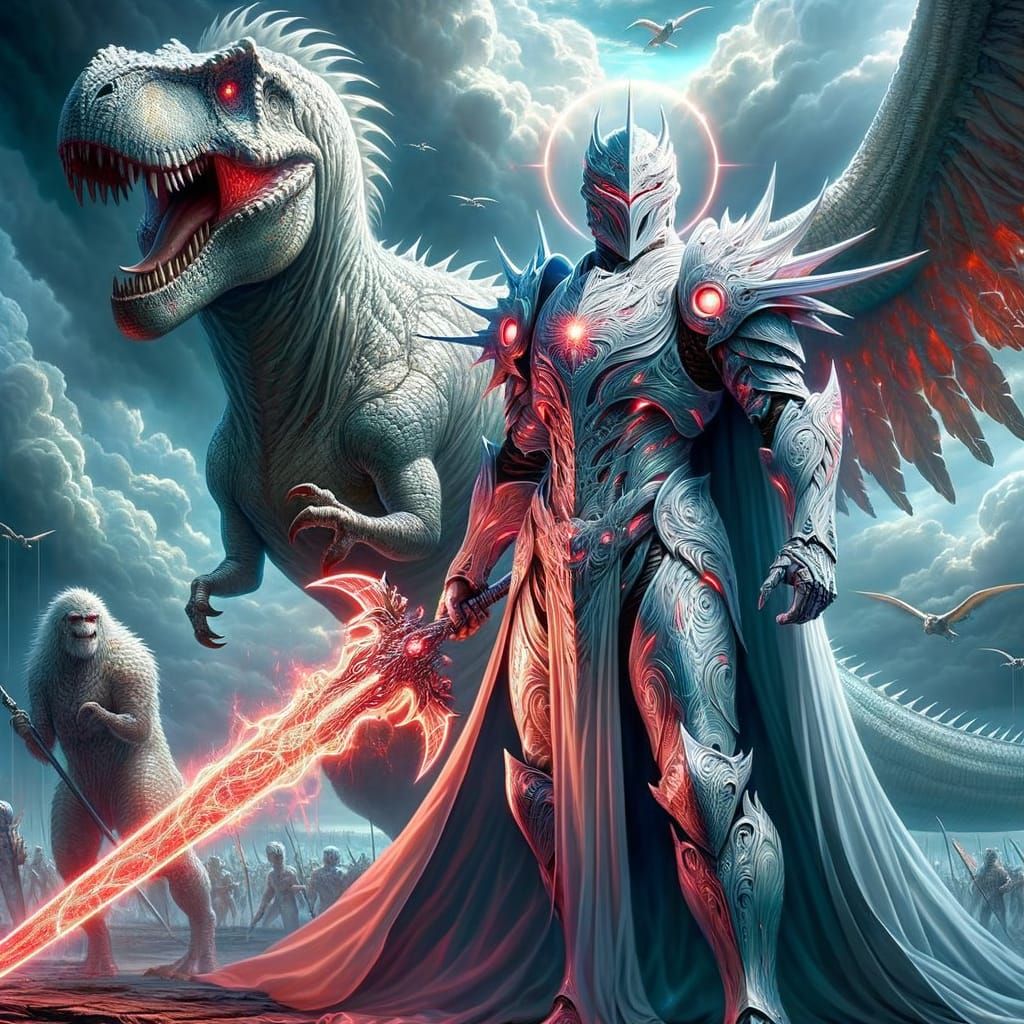 Warrior Messiah with T-Rex on Battlefield