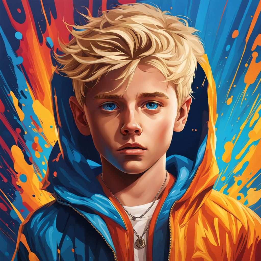 Hyperrealistic Portrait of a Blond Boy with Blue Eyes