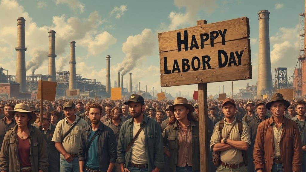 Labor Day Picket Line in Rockwell Style