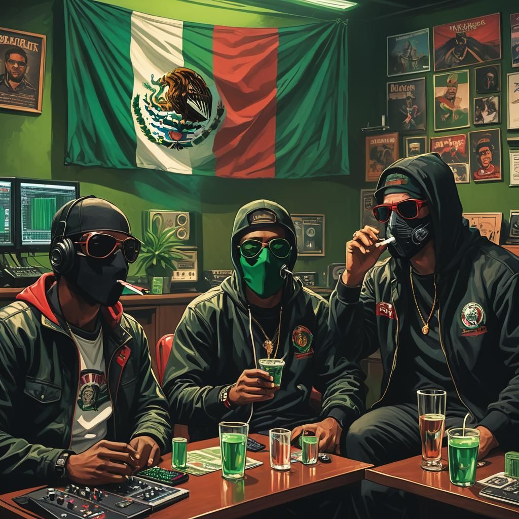 Rappers in Masks: Cinematic Recording Studio Scene