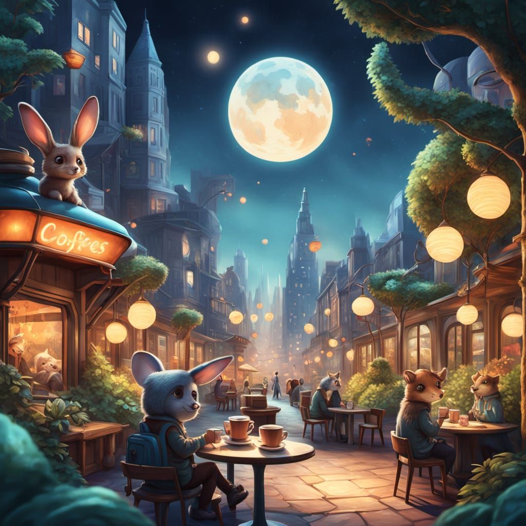 Bustling City of Creatures with Glowing Plants