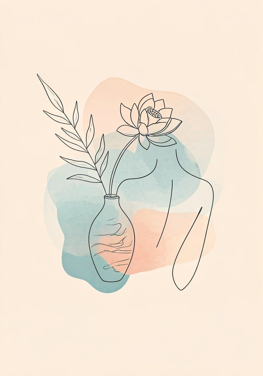 An Abstract Line Art Portrait in Watercolor Style Japanese S...