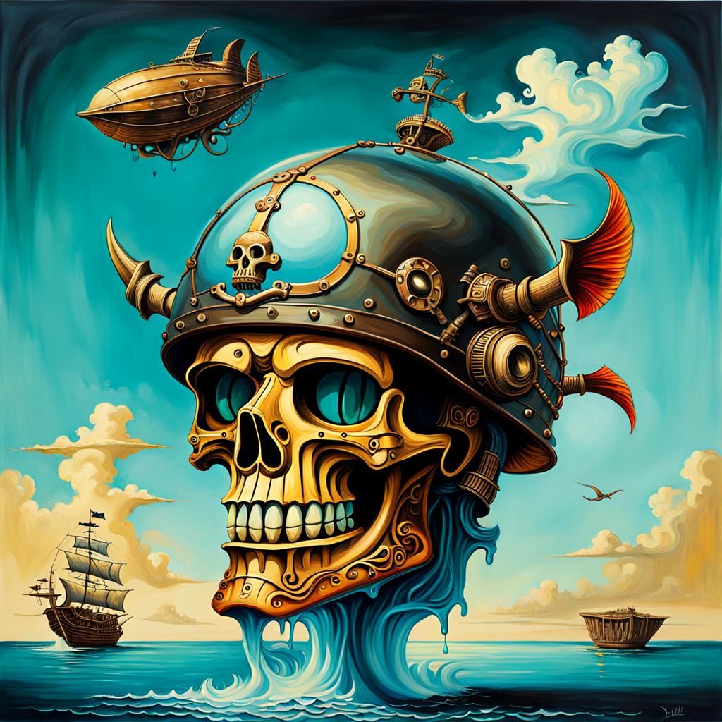 Surreal Tiki Pirate Helmet in Salvador Dali Style