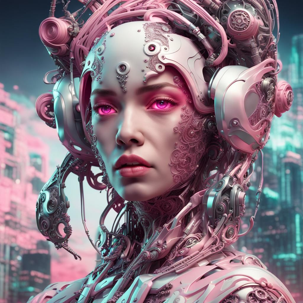 Pink Cyborg Princess in Photorealistic Style