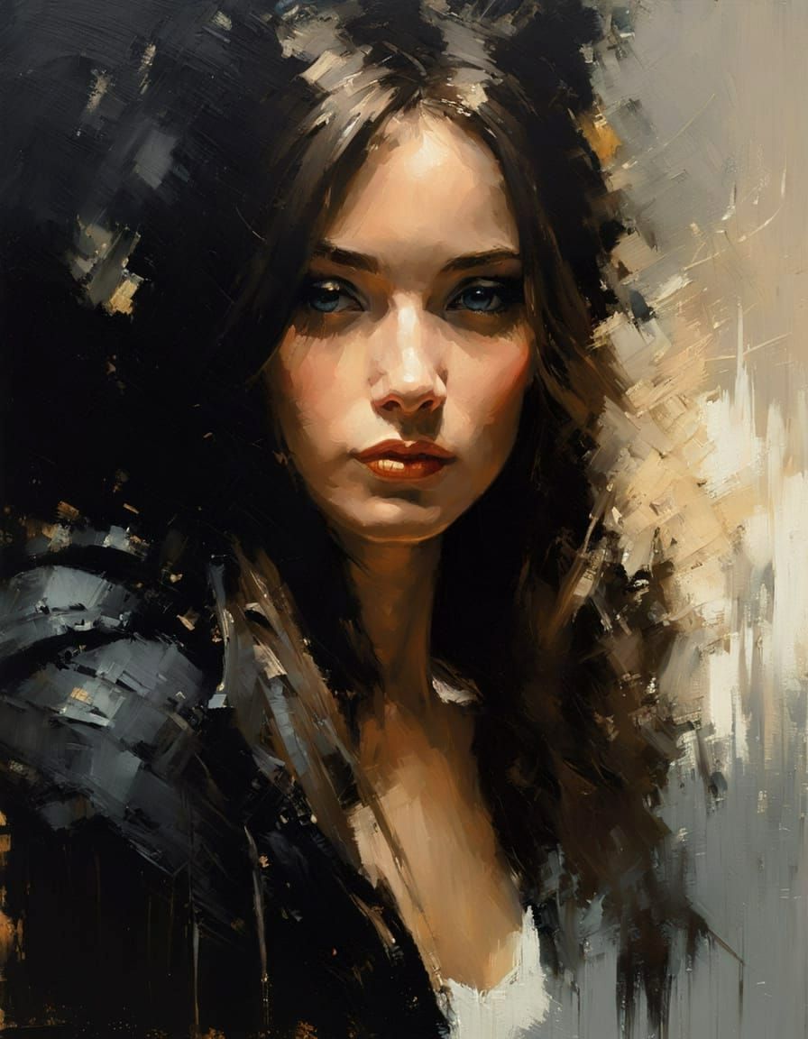 Impasto Oil Portrait of a Beautiful Woman