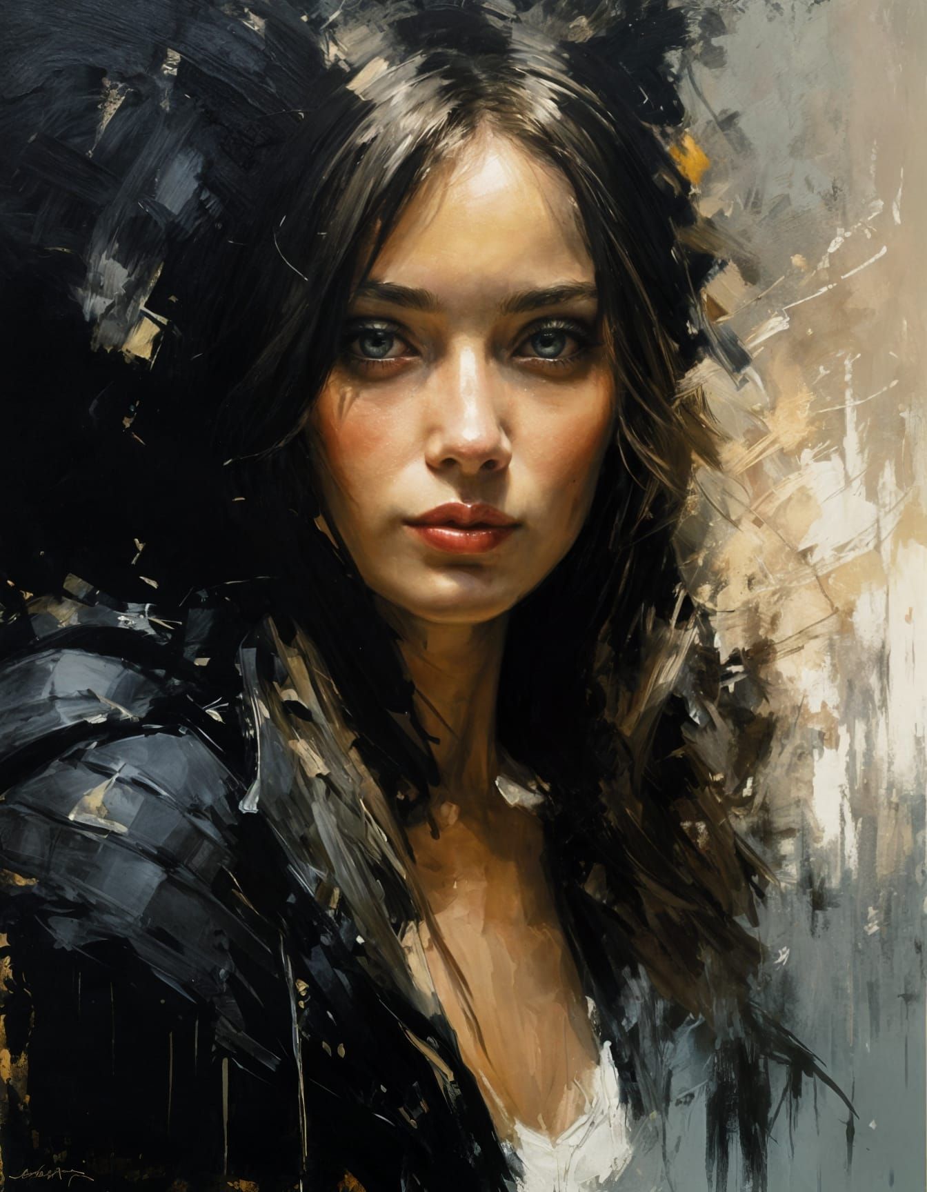 Impasto Oil Portrait of a Beautiful Woman