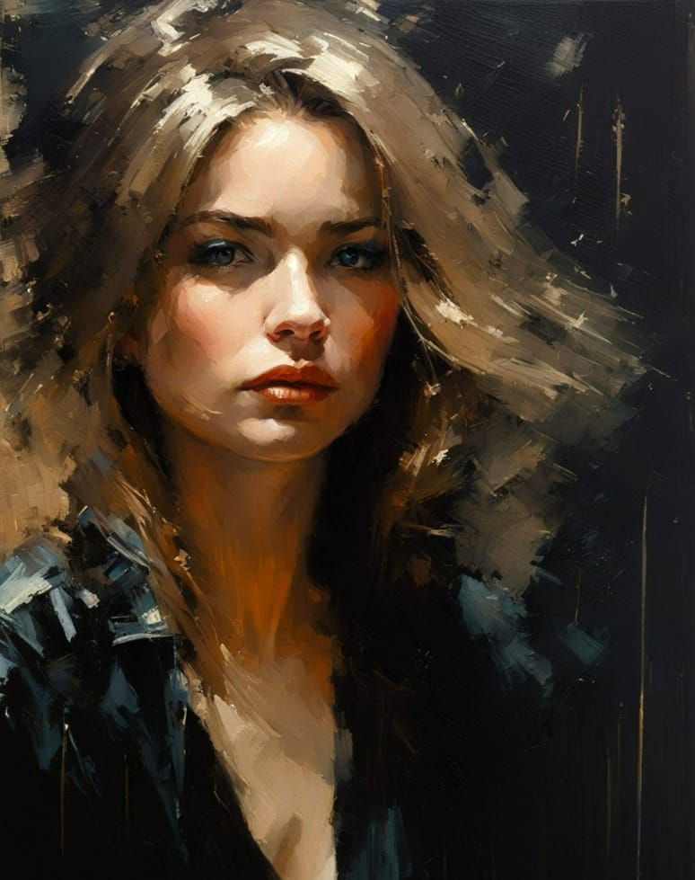 Impasto Oil Portrait of a Beautiful Woman